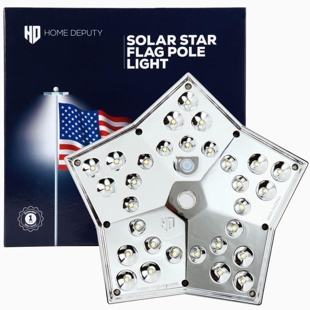 Brand New Solar Star Flag Pole Light Patriotic Top Mount for Dusk to Dawn